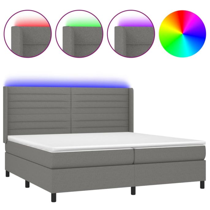 Boxspring met matras en LED stof donkergrijs 200x200 cm