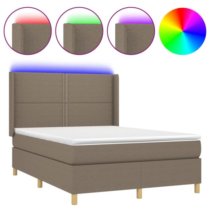 Boxspring met matras en LED stof taupe 140x200 cm