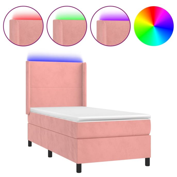 Boxspring met matras en LED fluweel roze 100x200 cm