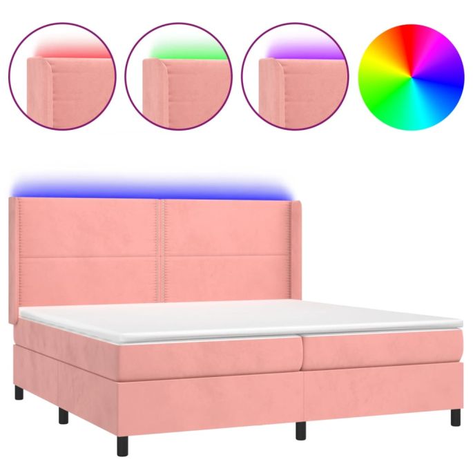 Boxspring met matras en LED fluweel roze 200x200 cm