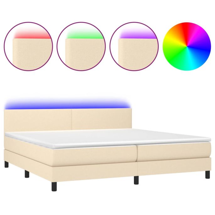 Boxspring met matras en LED stof crèmekleurig 200x200 cm