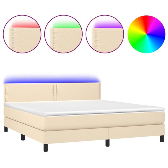 Boxspring met matras en LED stof crèmekleurig 180x200 cm