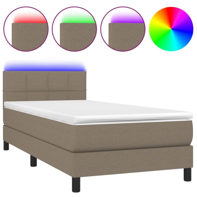 Boxspring met matras en LED stof taupe 100x200 cm
