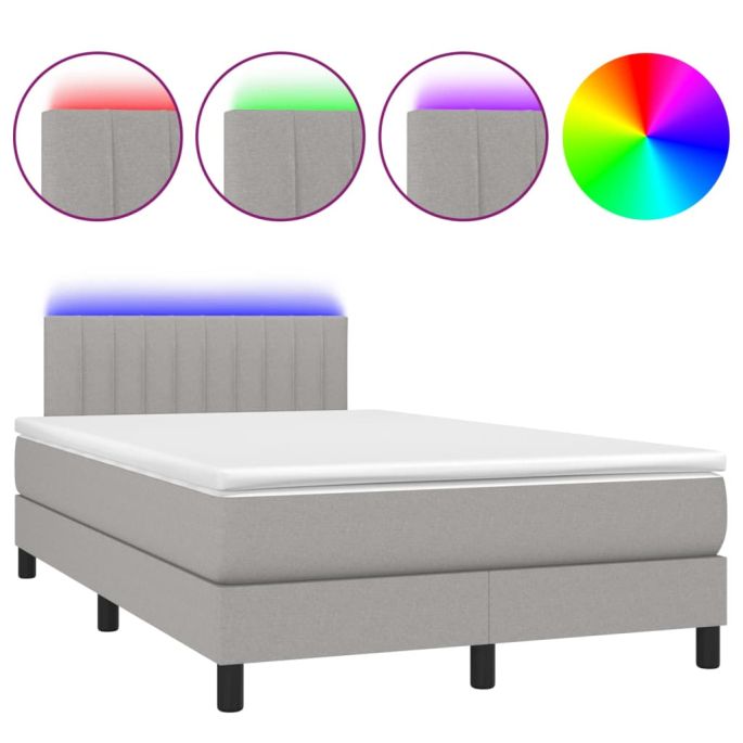 Boxspring met matras en LED stof lichtgrijs 120x200 cm