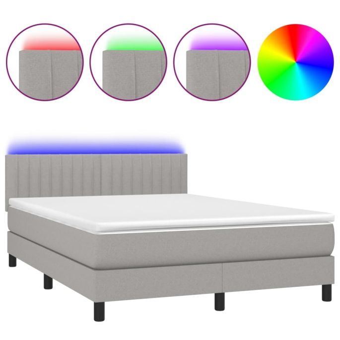 Boxspring met matras en LED stof lichtgrijs 140x200 cm