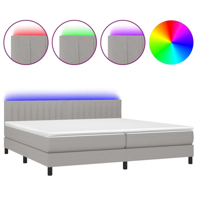Boxspring met matras en LED stof lichtgrijs 200x200 cm
