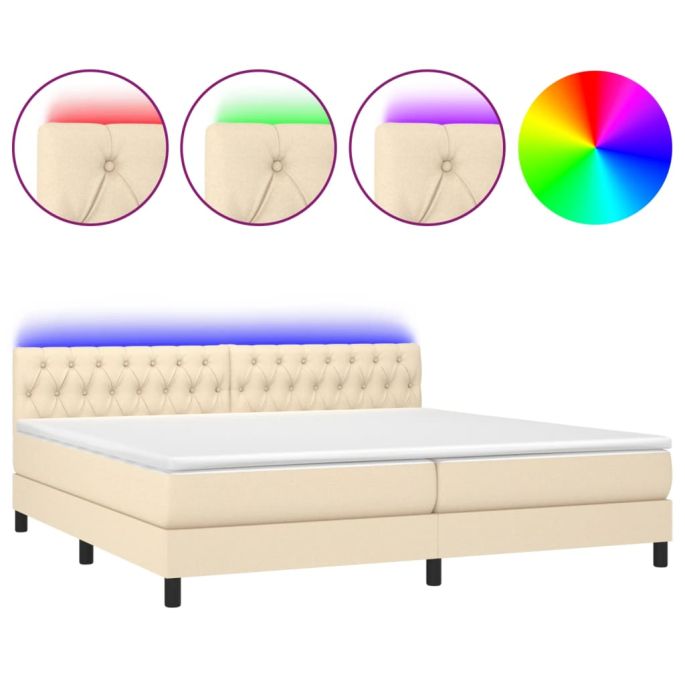 Boxspring met matras en LED stof crèmekleurig 200x200 cm