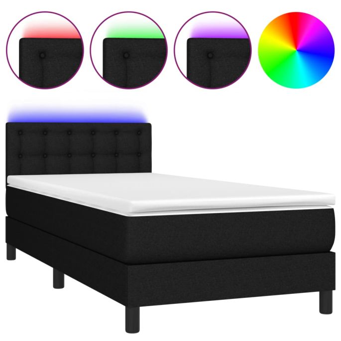 Boxspring met matras en LED stof zwart 90x200 cm