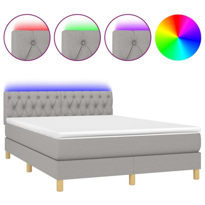 Boxspring met matras en LED stof lichtgrijs 140x190 cm