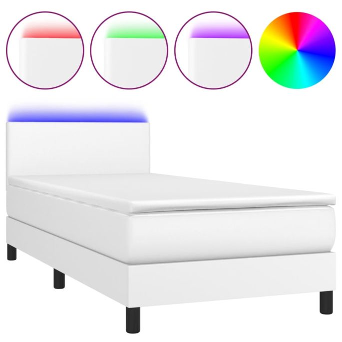 Boxspring met matras en LED kunstleer wit 90x190 cm