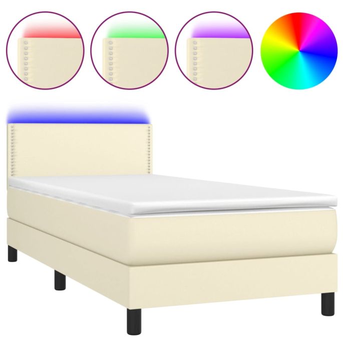 Boxspring met matras en LED kunstleer crèmekleurig 80x200 cm