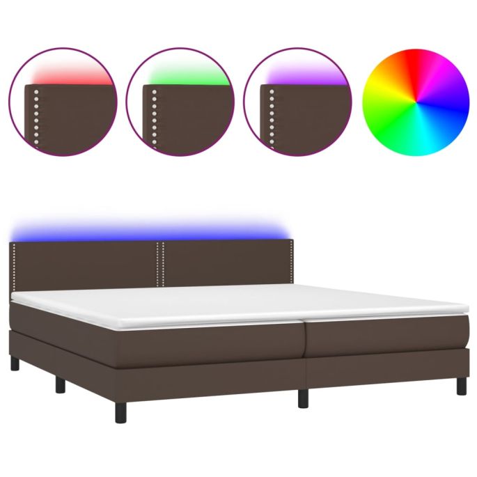 Boxspring met matras en LED kunstleer bruin 200x200 cm