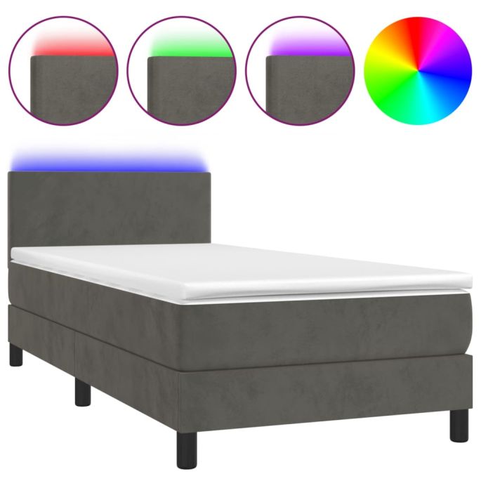 Boxspring met matras en LED fluweel donkergrijs 100x200 cm