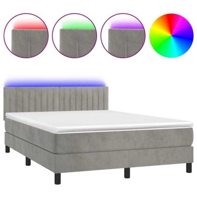Boxspring met matras en LED fluweel lichtgrijs 140x190 cm