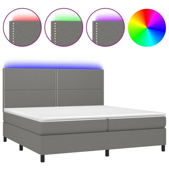 Boxspring met matras en LED stof donkergrijs 200x200 cm