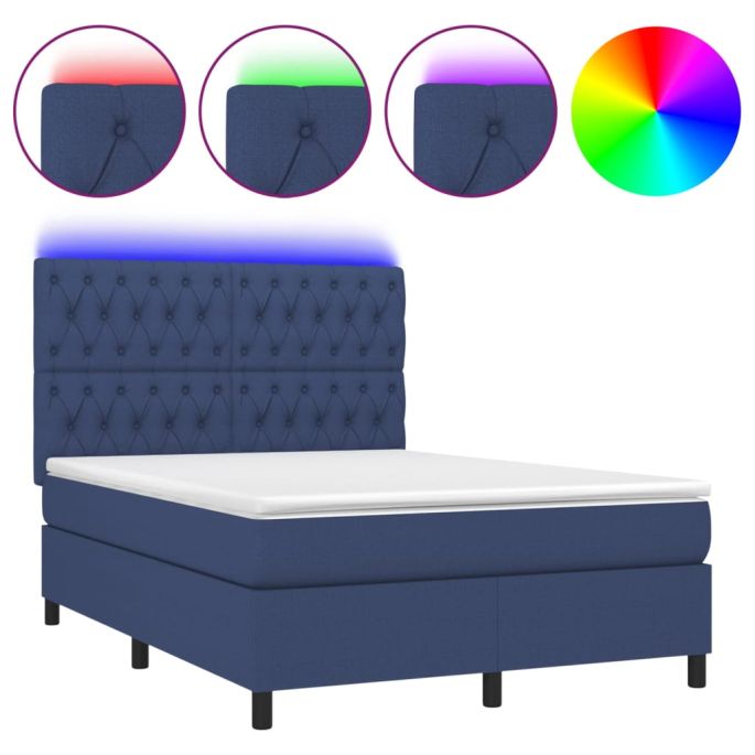 Boxspring met matras en LED stof blauw 140x200 cm