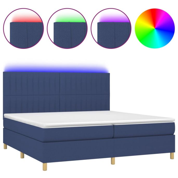 Boxspring met matras en LED stof blauw 200x200 cm