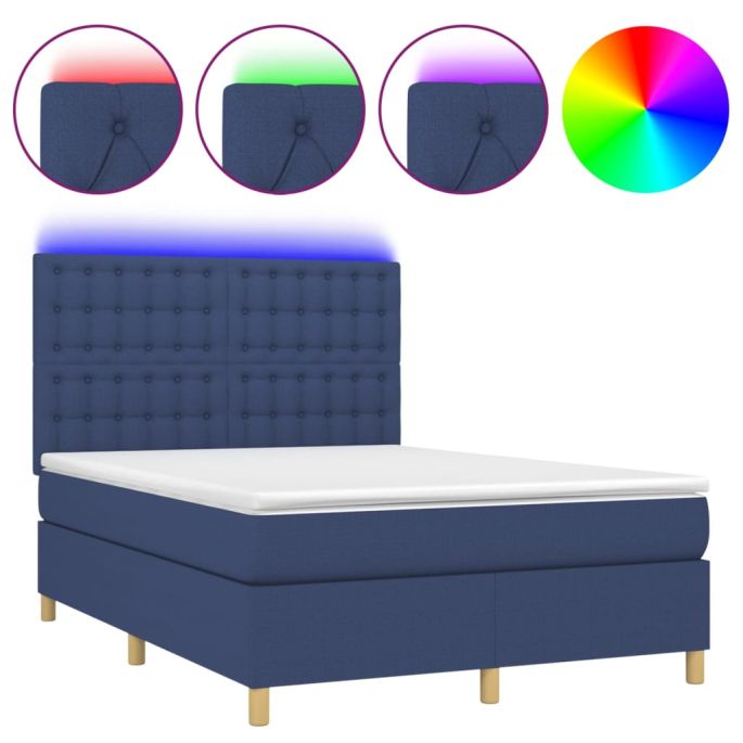 Boxspring met matras en LED stof blauw 140x190 cm