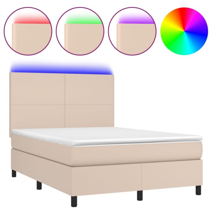 Boxspring met matras en LED kunstleer cappuccinokleur 140x200cm