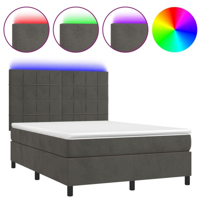 Boxspring met matras en LED fluweel donkergrijs 140x190 cm
