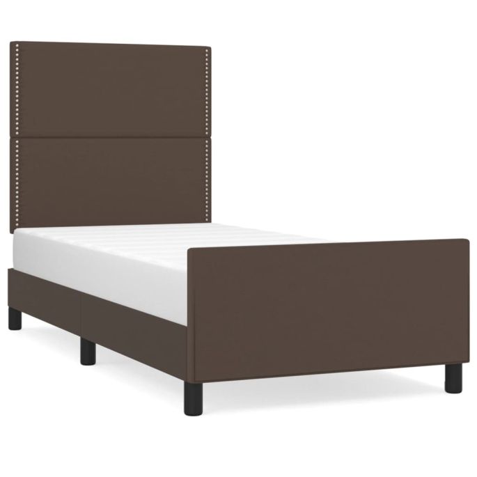 Bedframe met hoofdbord kunstleer bruin 90x200 cm