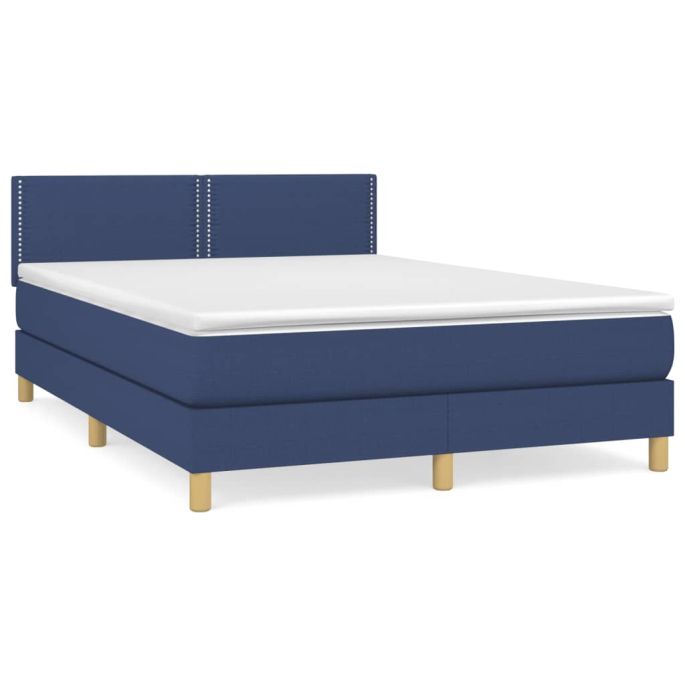 Boxspring met matras stof blauw 140x200 cm