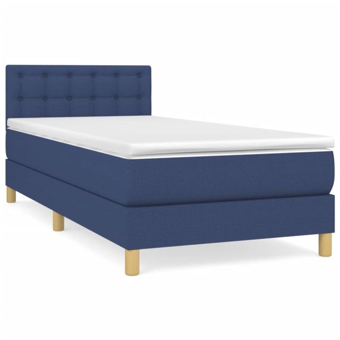 Boxspring met matras stof blauw 90x190 cm