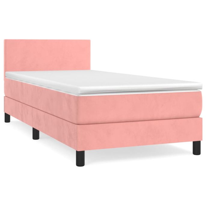 Boxspring met matras fluweel roze 100x200 cm