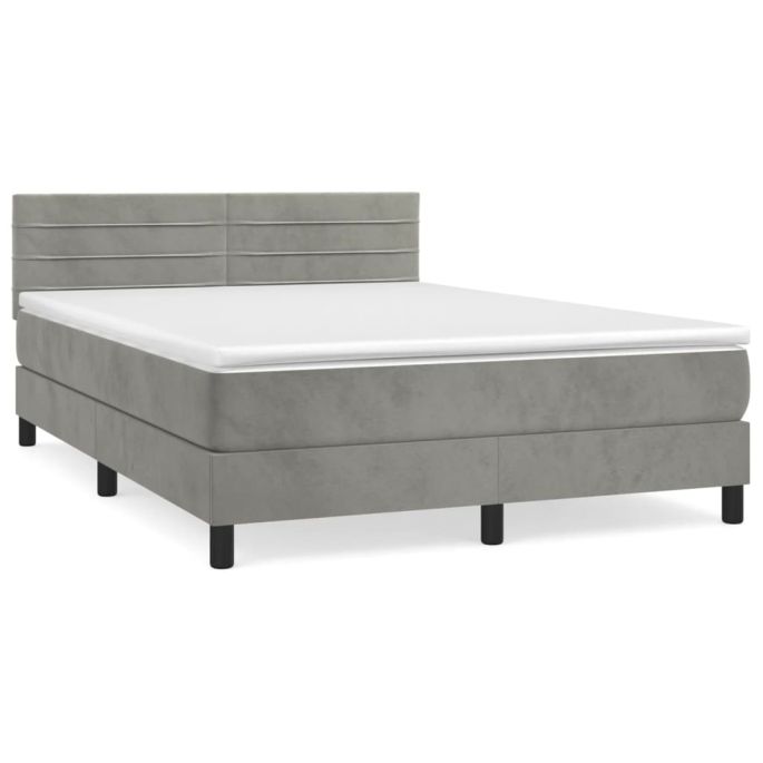 Boxspring met matras fluweel lichtgrijs 140x190 cm