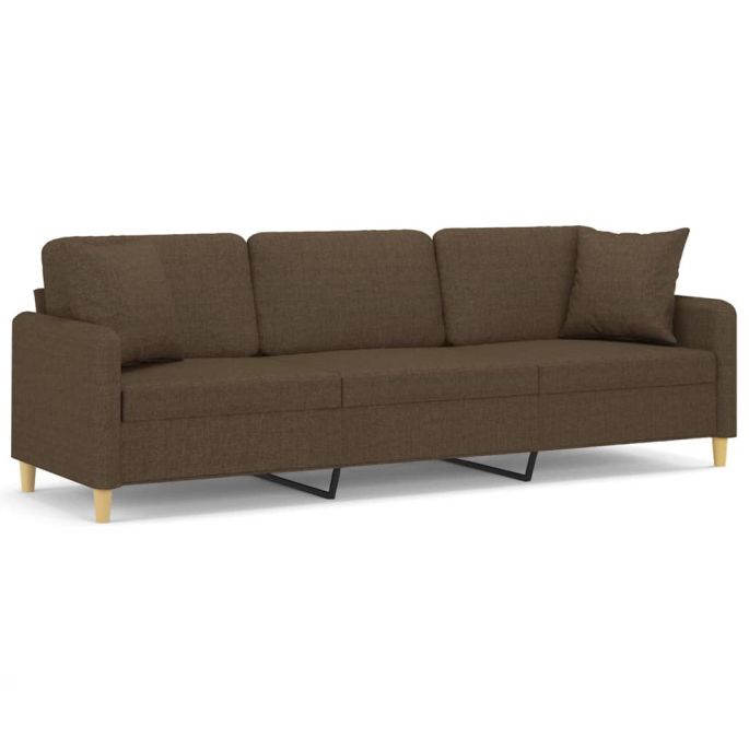 Driezitsbank met kussens 210 cm stof bruin