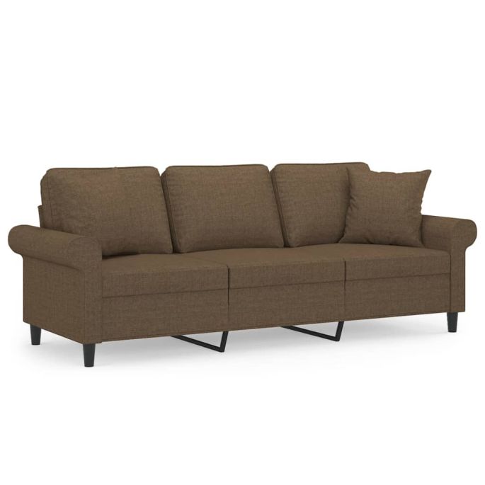 Driezitsbank met kussens 180 cm stof bruin