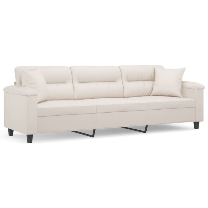 Driezitsbank met kussens 210 cm microvezelstof beige