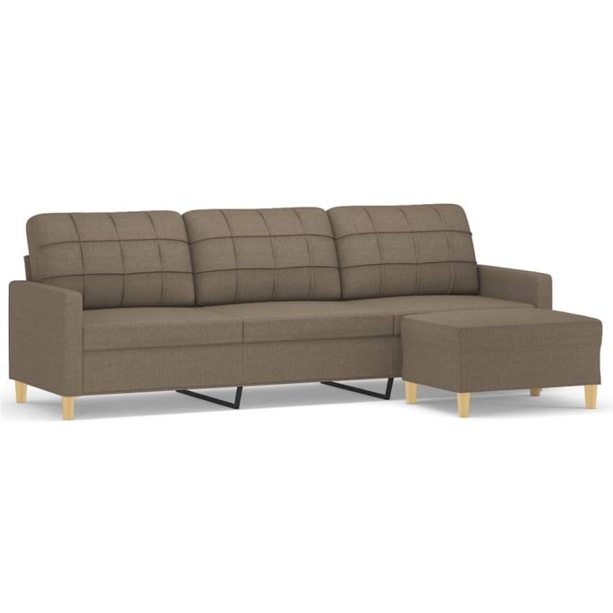 Driezitsbank met voetenbank 210 cm stof taupe