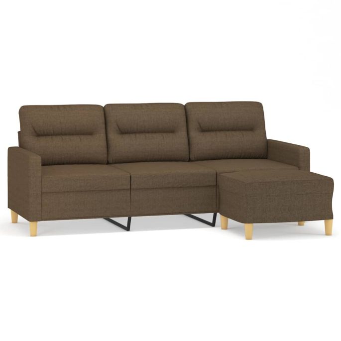 Driezitsbank met voetenbank 180 cm stof bruin