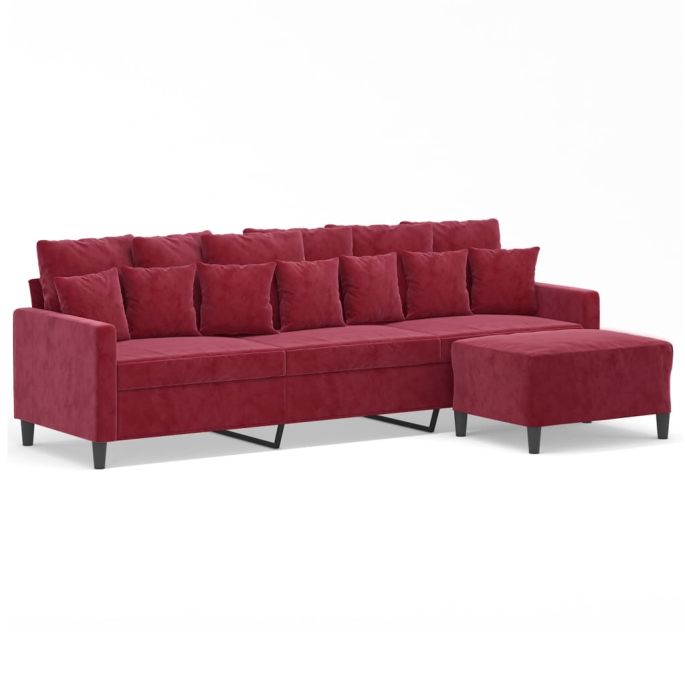 Driezitsbank met voetenbank 210 cm fluweel wijnrood