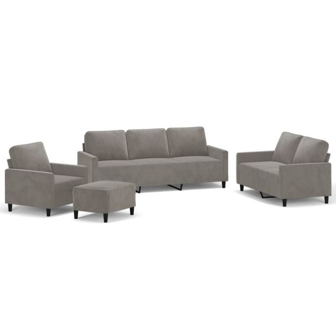 4-delige Loungeset met kussens fluweel lichtgrijs
