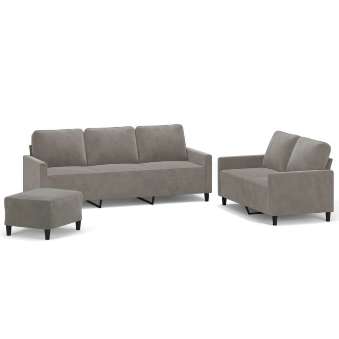 3-delige Loungeset met kussens fluweel lichtgrijs